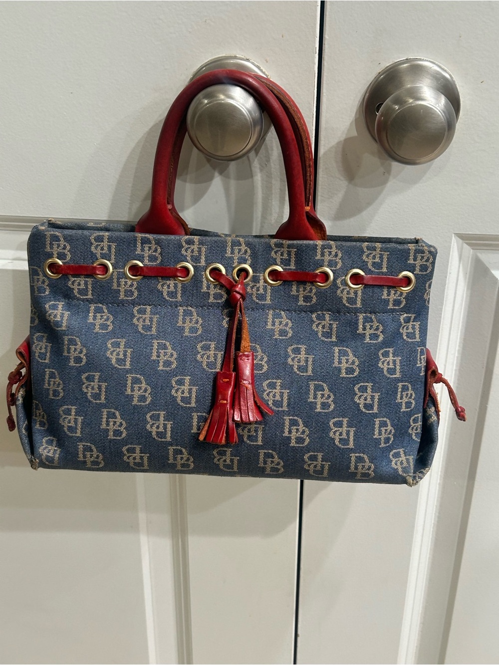 Dooney & Bourke Blue Signature Canvas Satchel missing strap